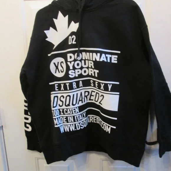 new DSQUARED2 DOMINATE D2 men's black long sleeves hoodie Sz XS